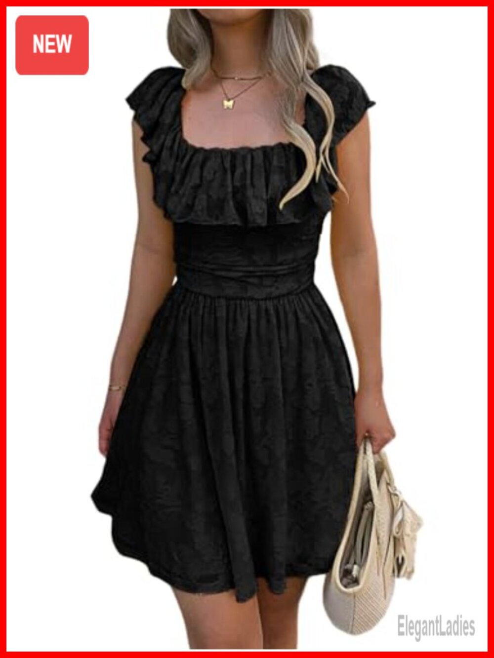 Off Shoulder Square Neck Mini Dress Flowy A-Line Sundress Casual Beach Vacation